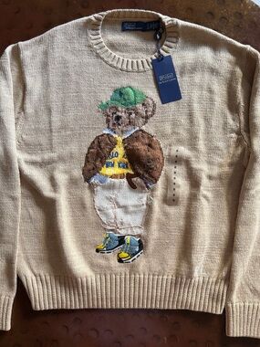 Polo Ralph Lauren Beige Cotton Polo Bear Knit Sweater
